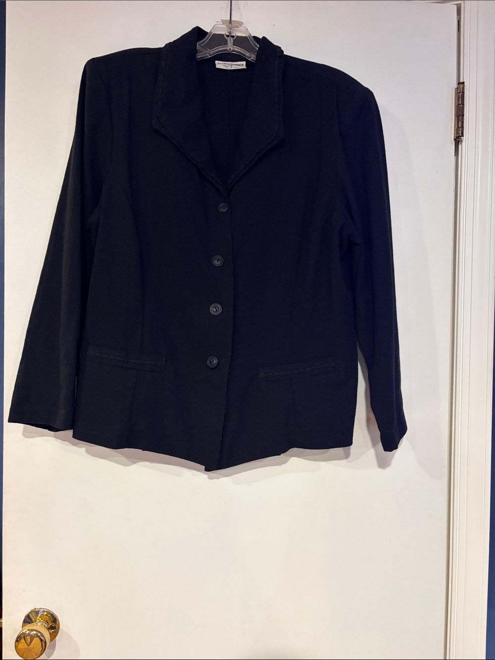 Vtg 80s 90s Alfred Dunner Black Textured Linen Blend Blazer Jacket Size 14 USA